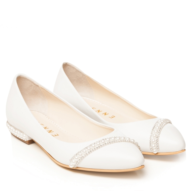 White bridal flats with pearls Classic
