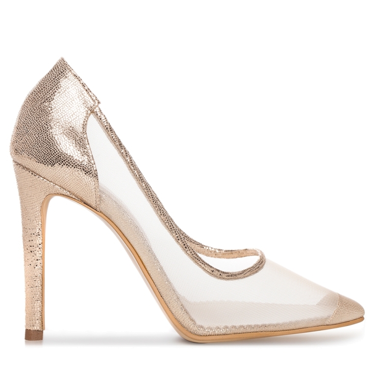 Gold bridal shoes with transparent mesh Bella